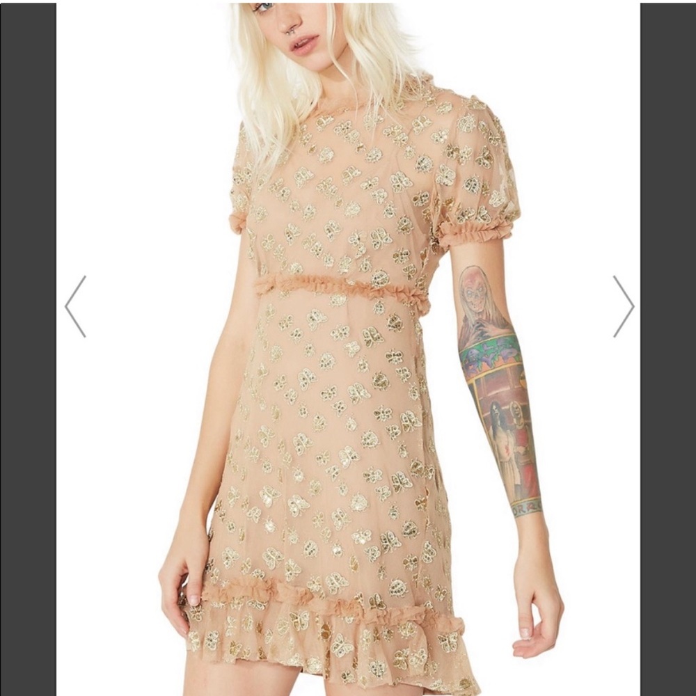 For Love and Lemons Golden Garden Tulle Mini Dress Size S